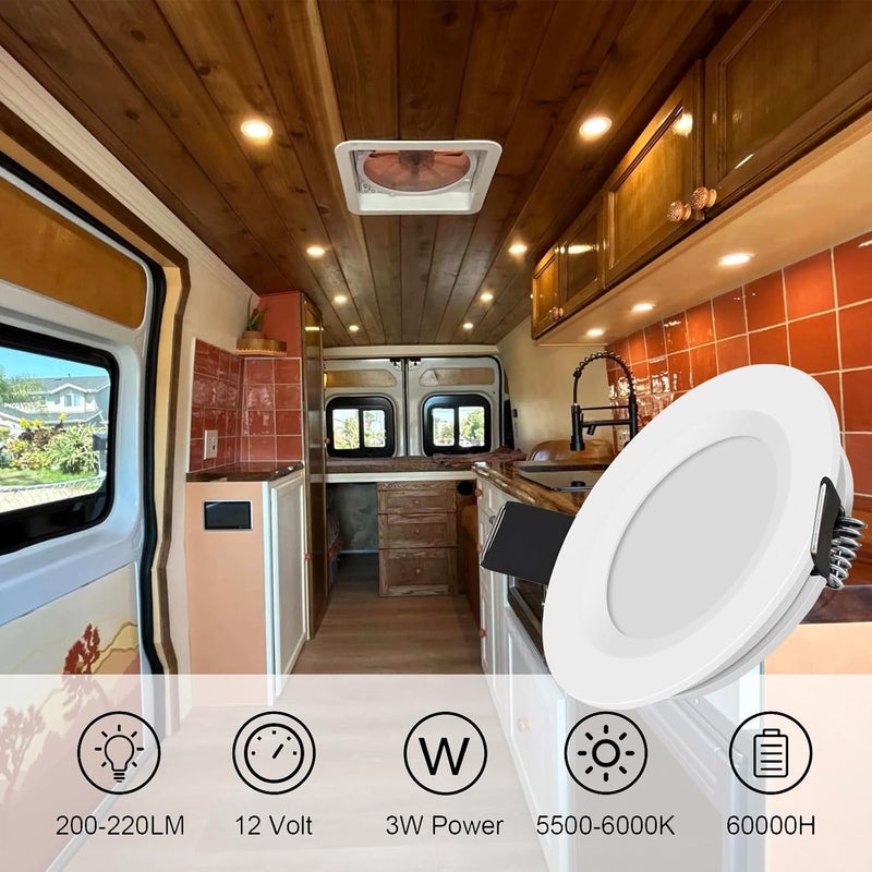 RVZONE RV Boat Recessed Ceiling Light 6 Pack 12V LED Puck Light with Hole Puncher DC 12V 3W Full Aluminum Downlights for Under Cabinet Camper Vans RV Interior Lighting,2700-3200K - Image 3